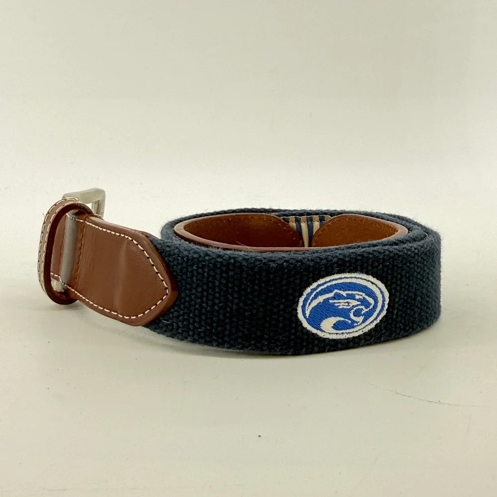 JT Spencer Belt Mens 30 Navy Blue Leather Tab Embroidered Panther Mascot USA